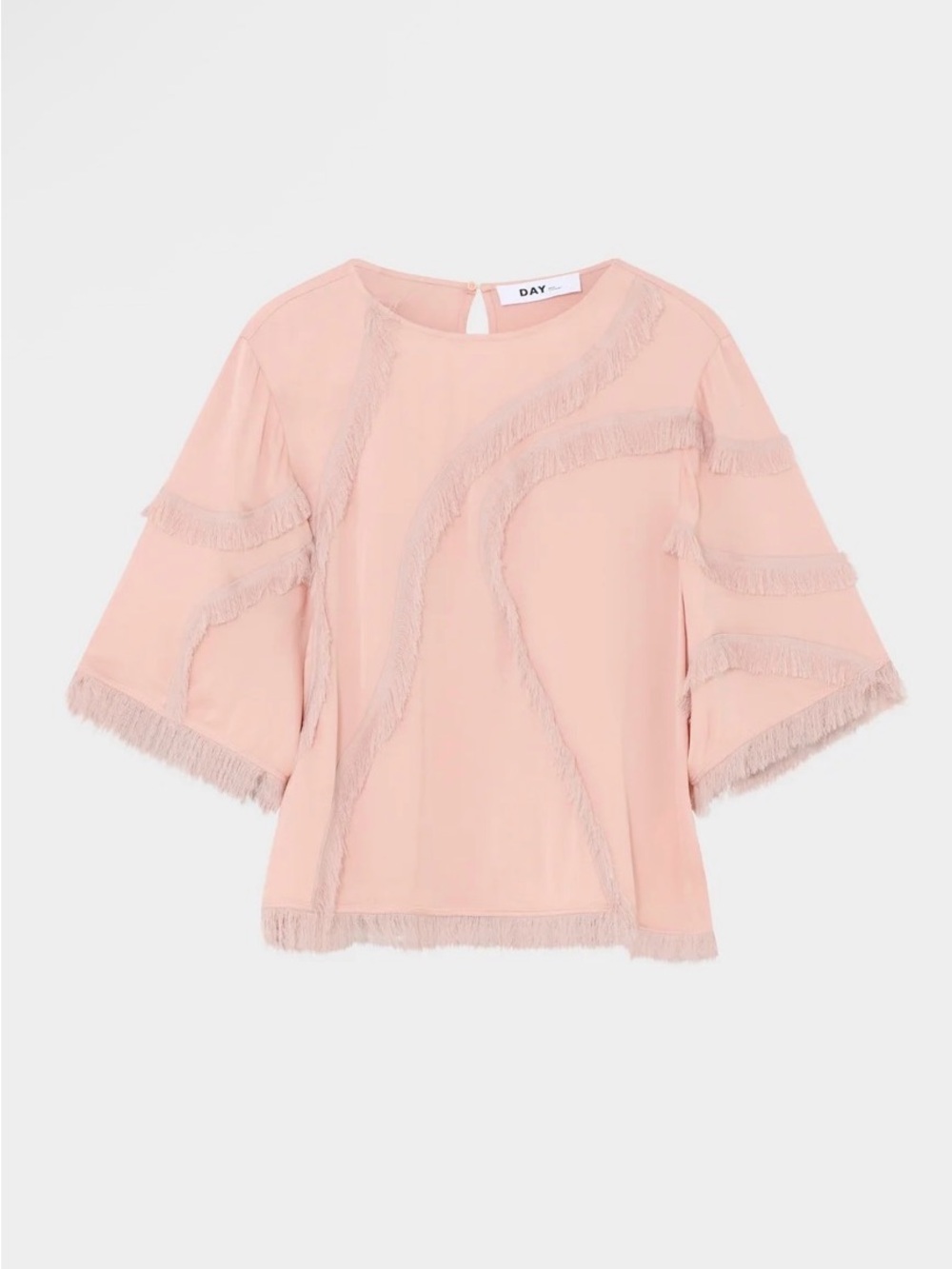 DAY Women's Pale Pink Fringe-Trim Relaxed Blouse size US 10 NWT - Picture 6 of 6